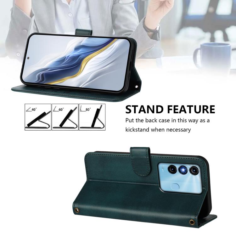 For itel P38 Line Splicing Buckle Retro Leather Phone Case