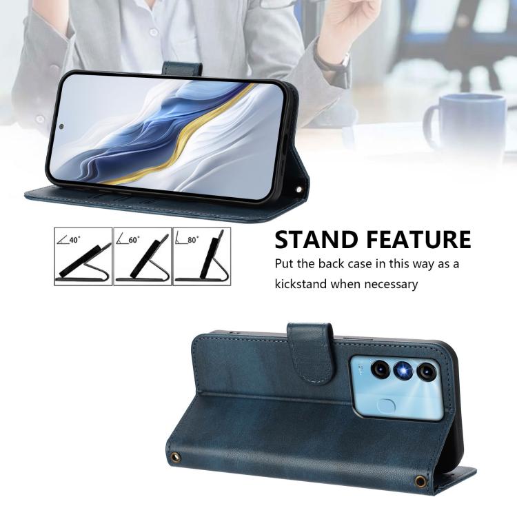 For itel P38 Line Splicing Buckle Retro Leather Phone Case