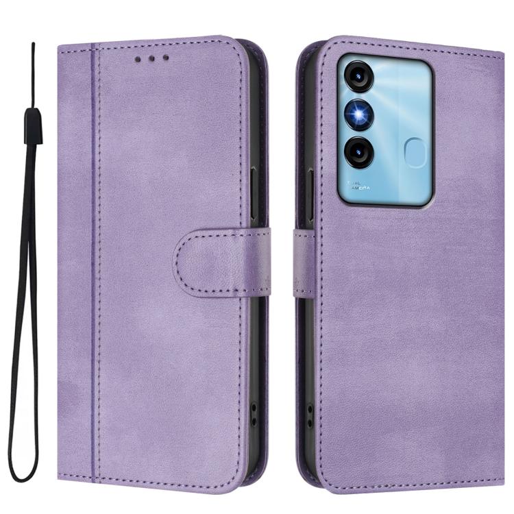 For itel P38 Line Splicing Buckle Retro Leather Phone Case