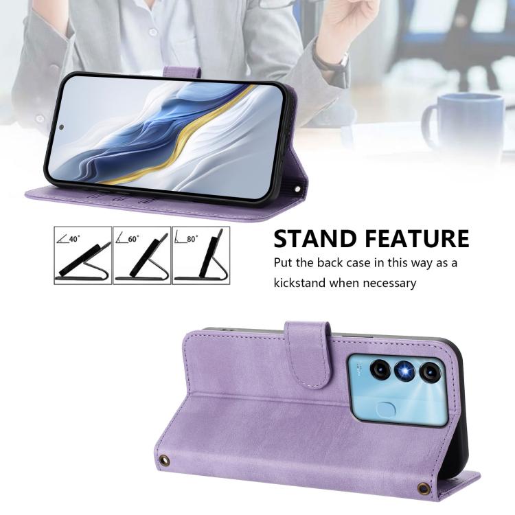 For itel P38 Line Splicing Buckle Retro Leather Phone Case