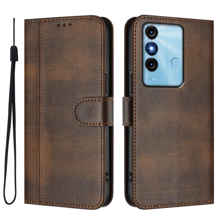 For itel P38 Line Splicing Buckle Retro Leather Phone Case