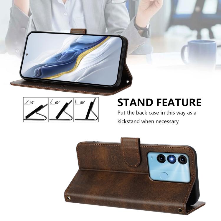 For itel P38 Line Splicing Buckle Retro Leather Phone Case