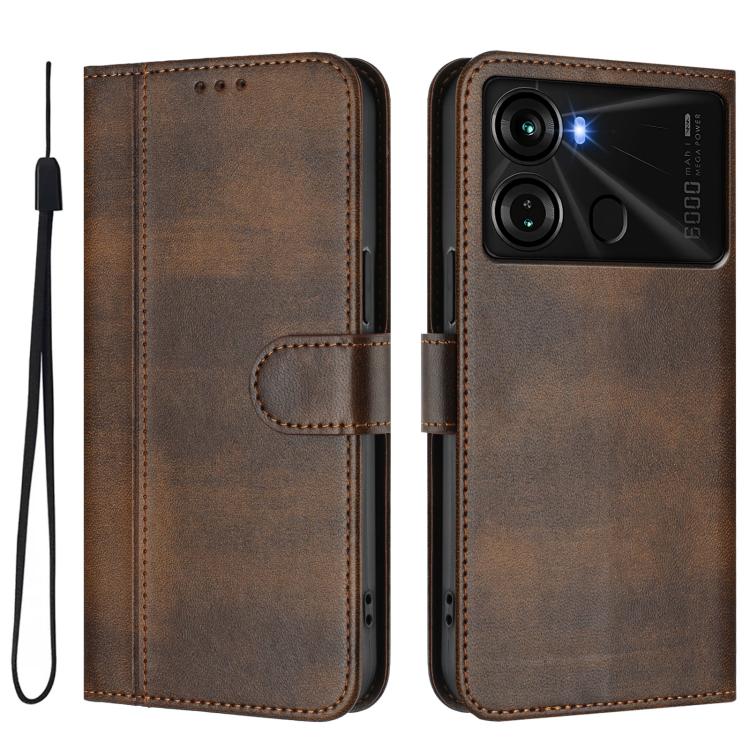 For itel P40 Line Splicing Buckle Retro Leather Phone Case