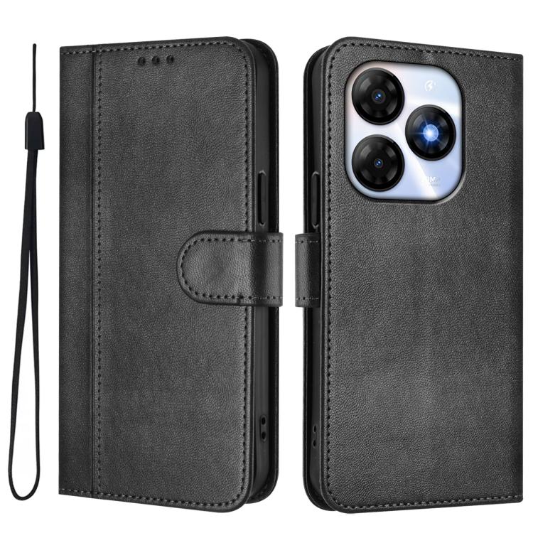 For itel P55 4G / Infinix Smart 8 Line Splicing Buckle Retro Leather Phone Case