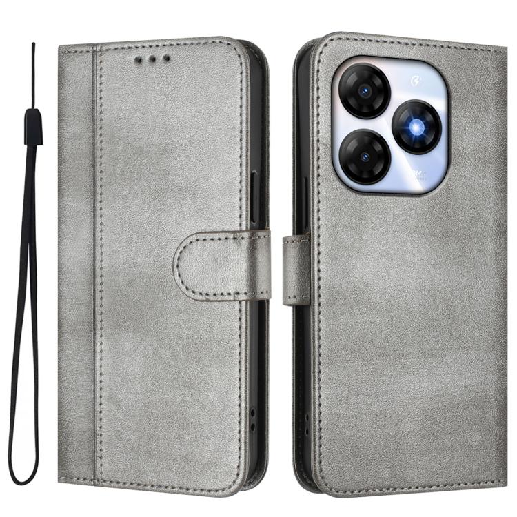 For itel P55 4G / Infinix Smart 8 Line Splicing Buckle Retro Leather Phone Case