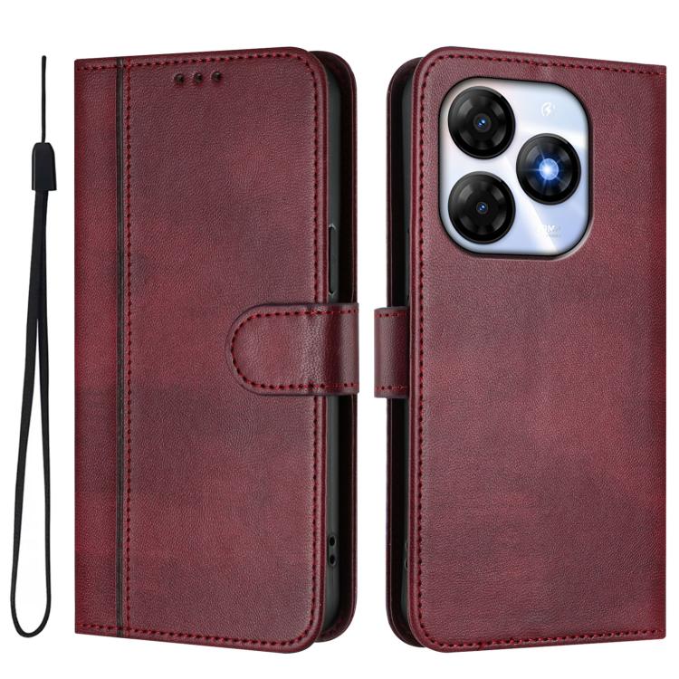 For itel P55 4G / Infinix Smart 8 Line Splicing Buckle Retro Leather Phone Case