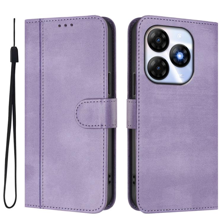 For itel P55 4G / Infinix Smart 8 Line Splicing Buckle Retro Leather Phone Case
