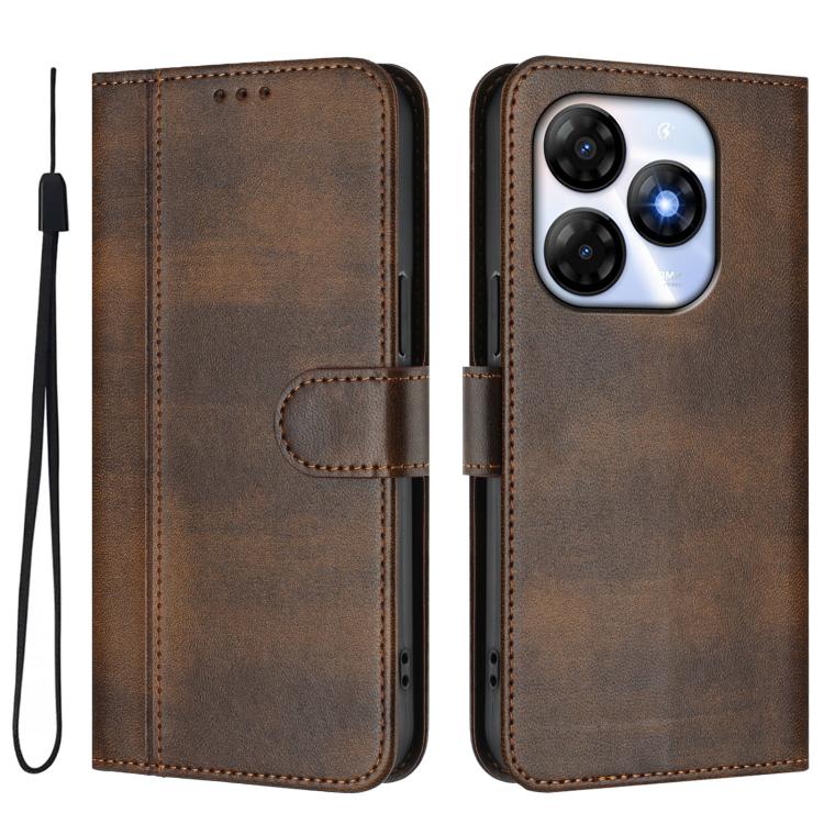 For itel P55 4G / Infinix Smart 8 Line Splicing Buckle Retro Leather Phone Case