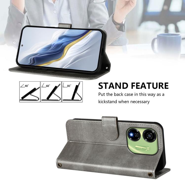 For itel P55 5G Line Splicing Buckle Retro Leather Phone Case