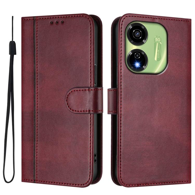For itel P55 5G Line Splicing Buckle Retro Leather Phone Case