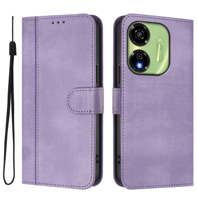 For itel P55 5G Line Splicing Buckle Retro Leather Phone Case