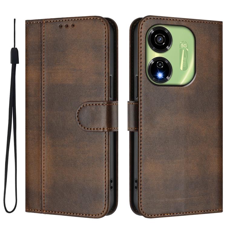 For itel P55 5G Line Splicing Buckle Retro Leather Phone Case