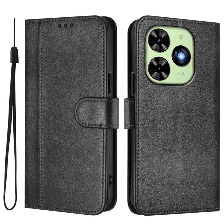 For itel P55T 4G / Tecno Spark Go 2024 Line Splicing Buckle Retro Leather Phone Case