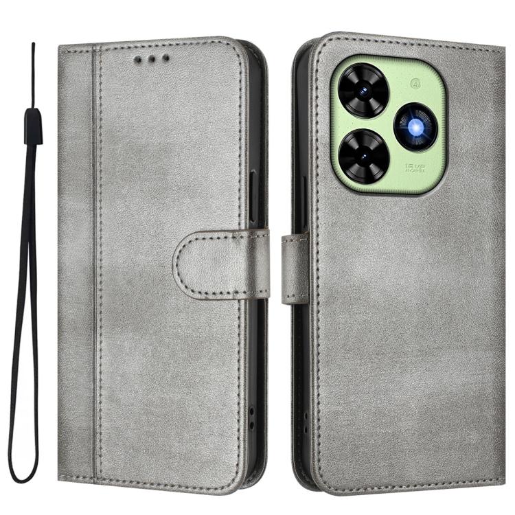 For itel P55T 4G / Tecno Spark Go 2024 Line Splicing Buckle Retro Leather Phone Case