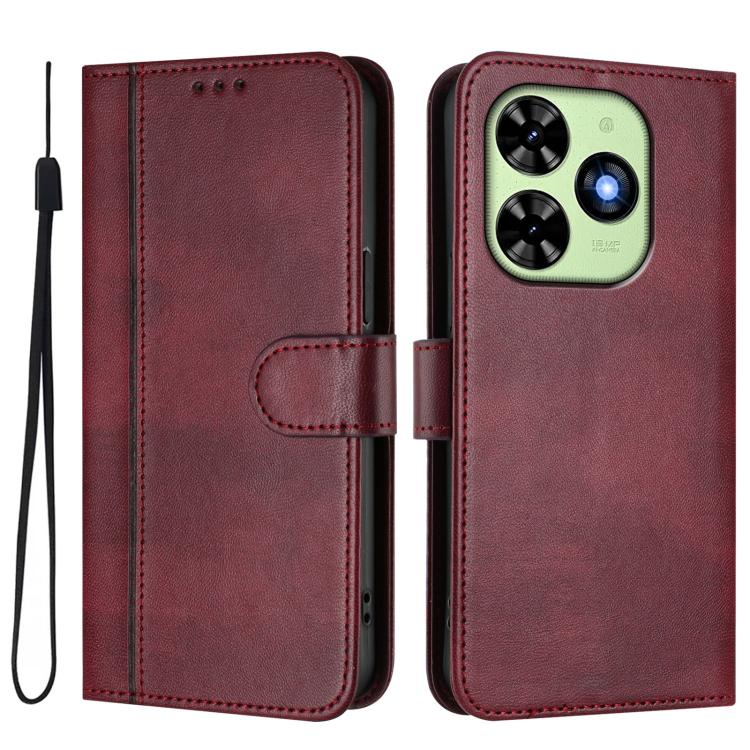 For itel P55T 4G / Tecno Spark Go 2024 Line Splicing Buckle Retro Leather Phone Case