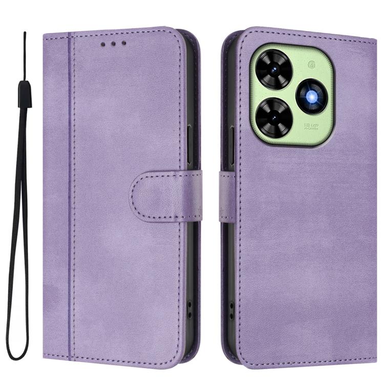 For itel P55T 4G / Tecno Spark Go 2024 Line Splicing Buckle Retro Leather Phone Case