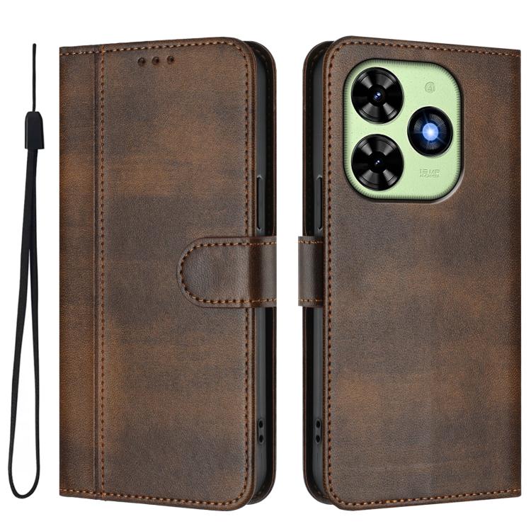 For itel P55T 4G / Tecno Spark Go 2024 Line Splicing Buckle Retro Leather Phone Case