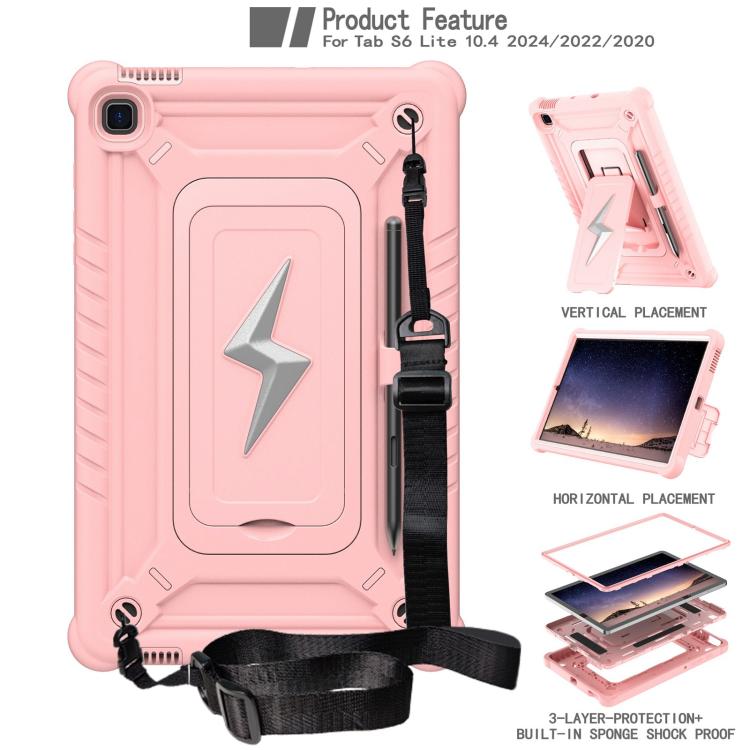For Samsung Galaxy Tab S6 Lite 2020 / 2024 Armor Bolt Shape Holder Silicone Hybrid PC Tablet Case
