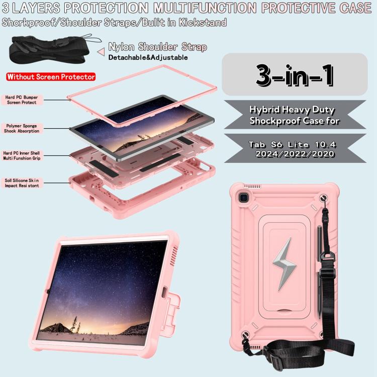 For Samsung Galaxy Tab S6 Lite 2020 / 2024 Armor Bolt Shape Holder Silicone Hybrid PC Tablet Case