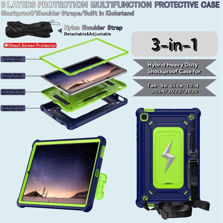 For Samsung Galaxy Tab S6 Lite 2020 / 2024 Armor Bolt Shape Holder Silicone Hybrid PC Tablet Case