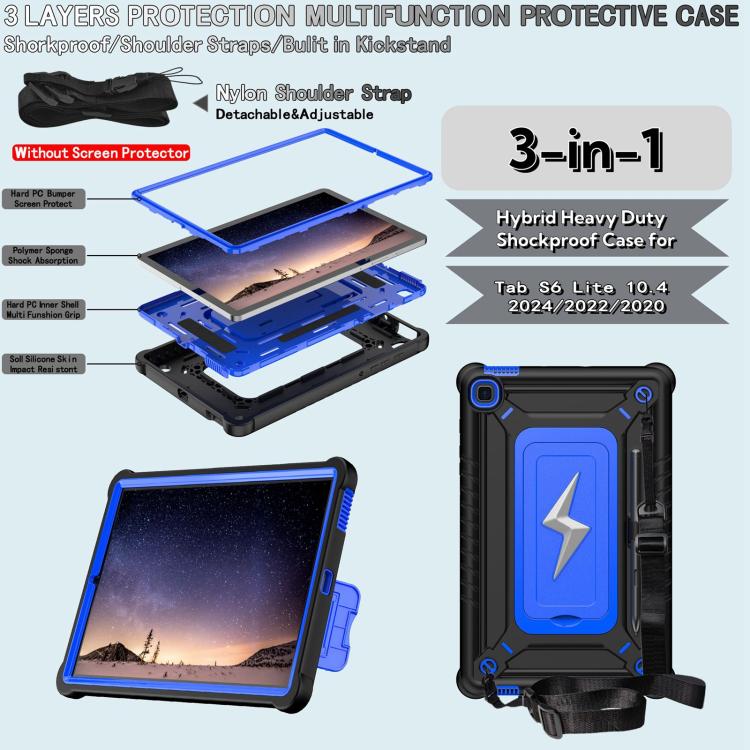 For Samsung Galaxy Tab S6 Lite 2020 / 2024 Armor Bolt Shape Holder Silicone Hybrid PC Tablet Case