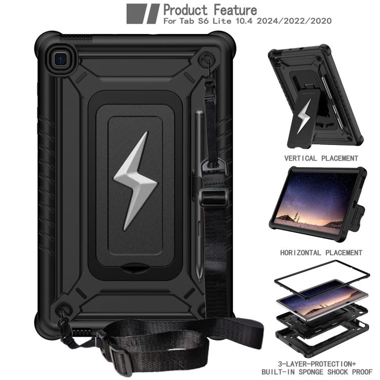 For Samsung Galaxy Tab S6 Lite 2020 / 2024 Armor Bolt Shape Holder Silicone Hybrid PC Tablet Case