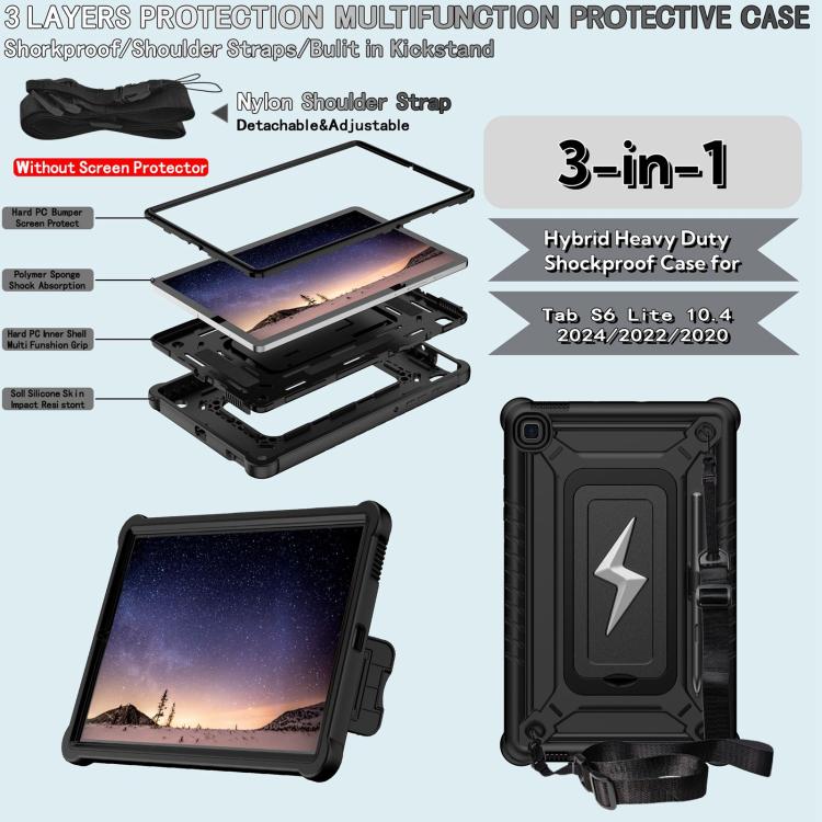 For Samsung Galaxy Tab S6 Lite 2020 / 2024 Armor Bolt Shape Holder Silicone Hybrid PC Tablet Case