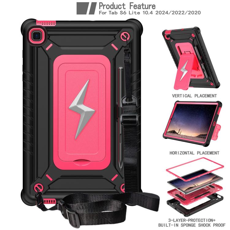 For Samsung Galaxy Tab S6 Lite 2020 / 2024 Armor Bolt Shape Holder Silicone Hybrid PC Tablet Case