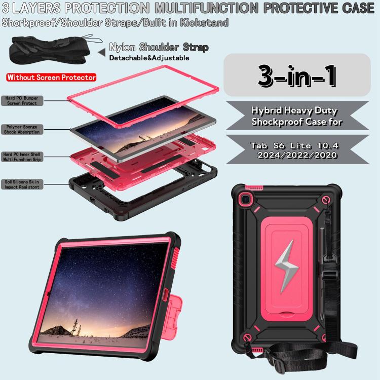 For Samsung Galaxy Tab S6 Lite 2020 / 2024 Armor Bolt Shape Holder Silicone Hybrid PC Tablet Case