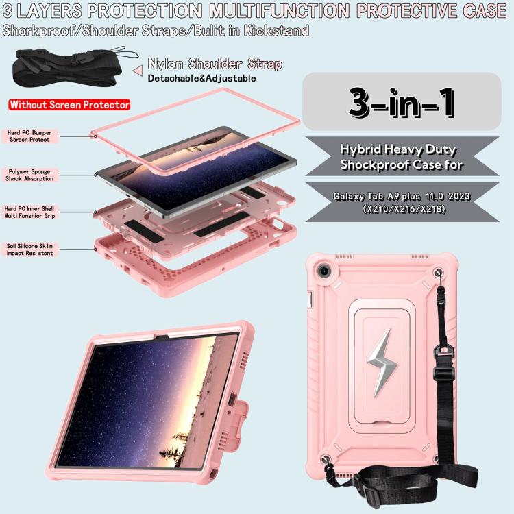 For Samsung Galaxy Tab A9+ Armor Bolt Shape Holder Silicone Hybrid PC Tablet Case