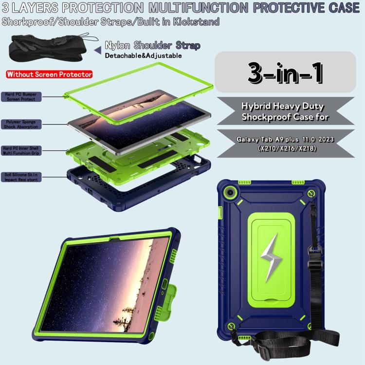 For Samsung Galaxy Tab A9+ Armor Bolt Shape Holder Silicone Hybrid PC Tablet Case