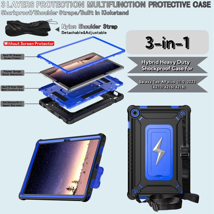 For Samsung Galaxy Tab A9+ Armor Bolt Shape Holder Silicone Hybrid PC Tablet Case