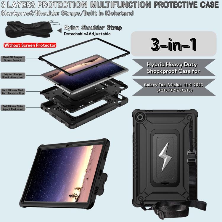 For Samsung Galaxy Tab A9+ Armor Bolt Shape Holder Silicone Hybrid PC Tablet Case