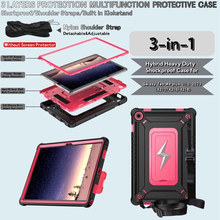 For Samsung Galaxy Tab A9+ Armor Bolt Shape Holder Silicone Hybrid PC Tablet Case