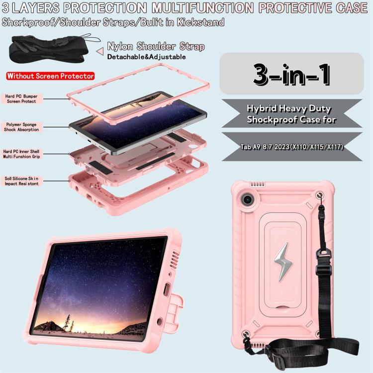 For Samsung Galaxy Tab A9 Armor Bolt Shape Holder Silicone Hybrid PC Tablet Case
