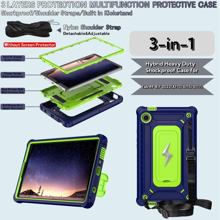 For Samsung Galaxy Tab A9 Armor Bolt Shape Holder Silicone Hybrid PC Tablet Case