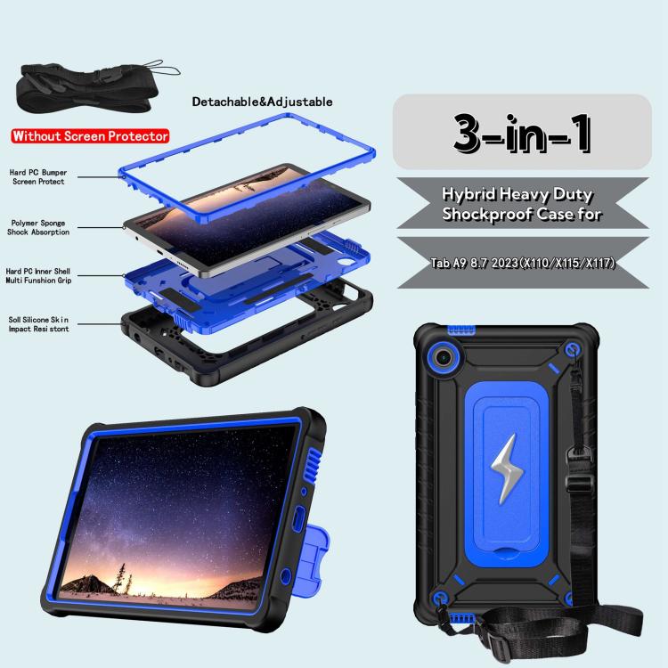 For Samsung Galaxy Tab A9 Armor Bolt Shape Holder Silicone Hybrid PC Tablet Case