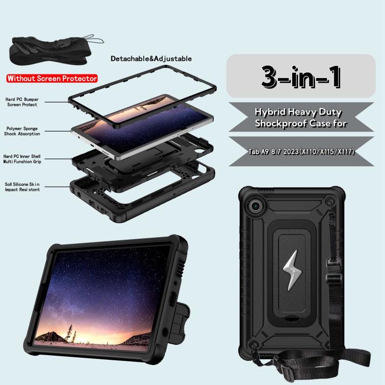 For Samsung Galaxy Tab A9 Armor Bolt Shape Holder Silicone Hybrid PC Tablet Case