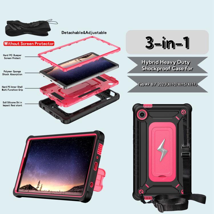 For Samsung Galaxy Tab A9 Armor Bolt Shape Holder Silicone Hybrid PC Tablet Case