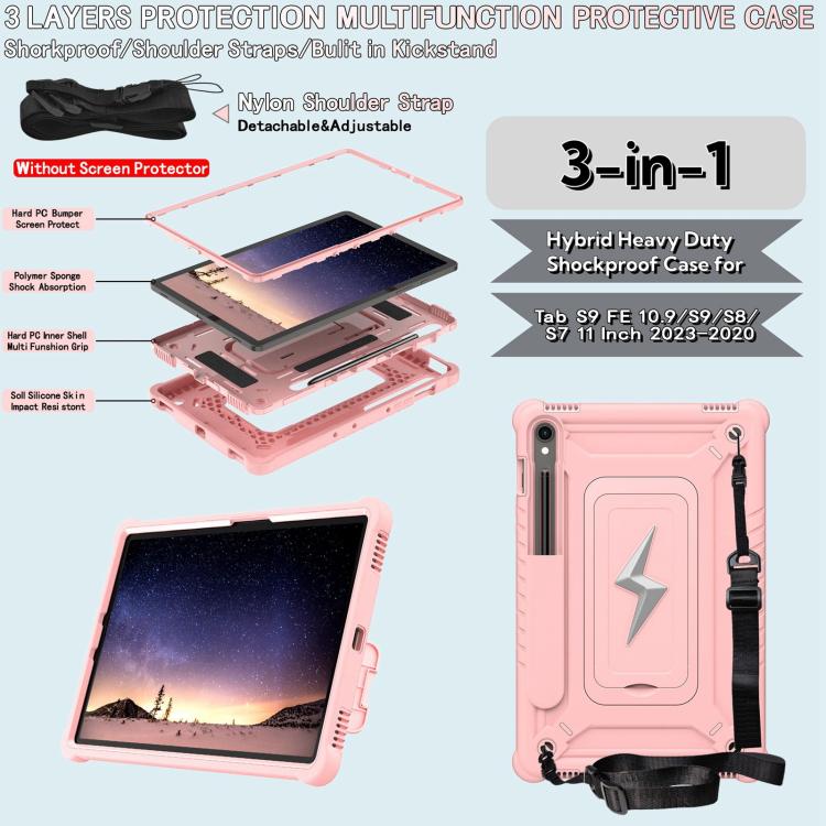For Samsung Galaxy Tab S9 FE / S9 / S8 Armor Bolt Shape Holder Silicone Hybrid PC Tablet Case