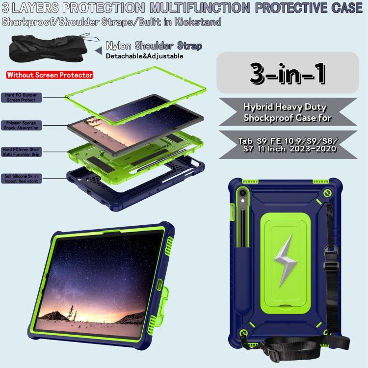 For Samsung Galaxy Tab S9 FE / S9 / S8 Armor Bolt Shape Holder Silicone Hybrid PC Tablet Case