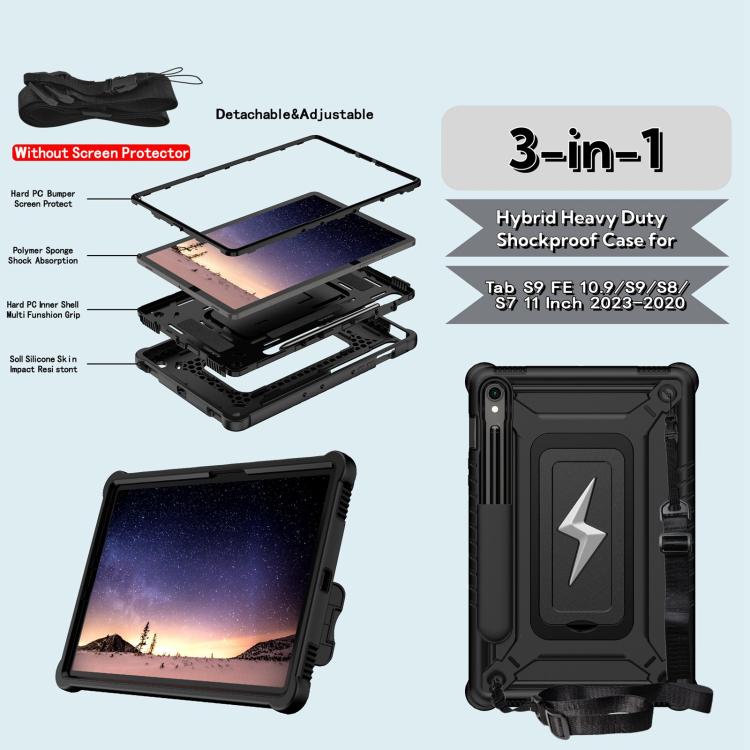 For Samsung Galaxy Tab S9 FE / S9 / S8 Armor Bolt Shape Holder Silicone Hybrid PC Tablet Case