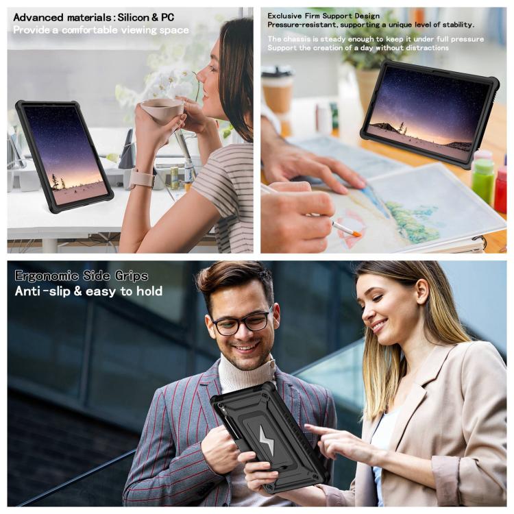 For Samsung Galaxy Tab S9 FE / S9 / S8 Armor Bolt Shape Holder Silicone Hybrid PC Tablet Case