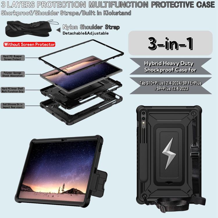 For Samsung Galaxy Tab S10+ / S9+ Armor Bolt Shape Holder Silicone Hybrid PC Tablet Case