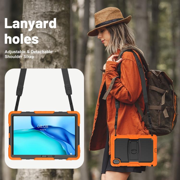 For Huawei MatePad SE 11 2024 Silicone Hydric PC Tablet Case with Shoulder Strap & Holder