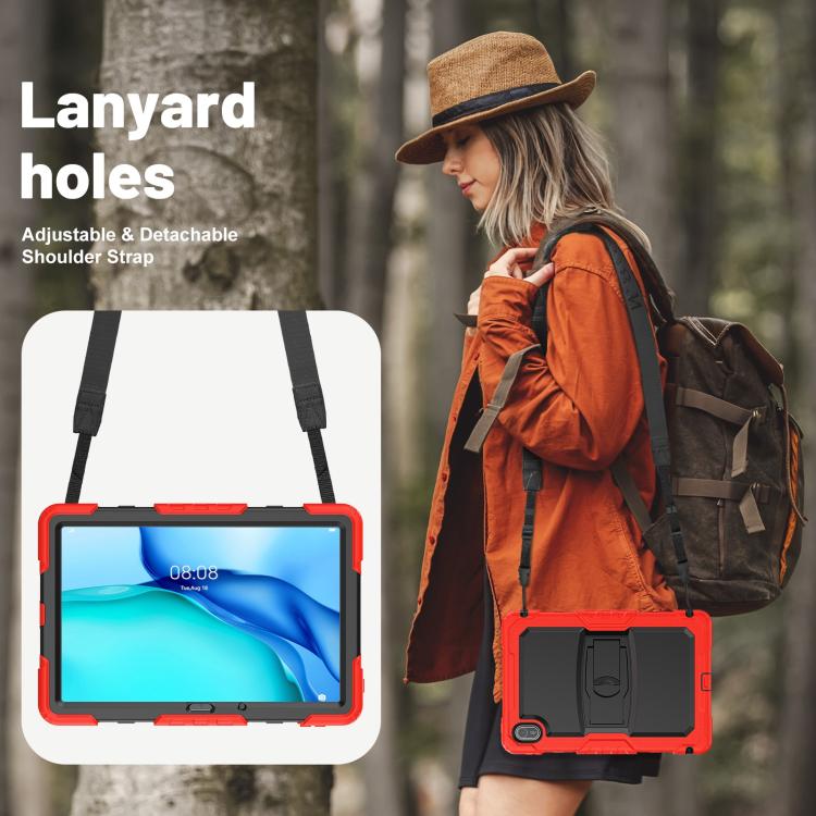 For Huawei MatePad SE 11 2024 Silicone Hydric PC Tablet Case with Shoulder Strap & Holder