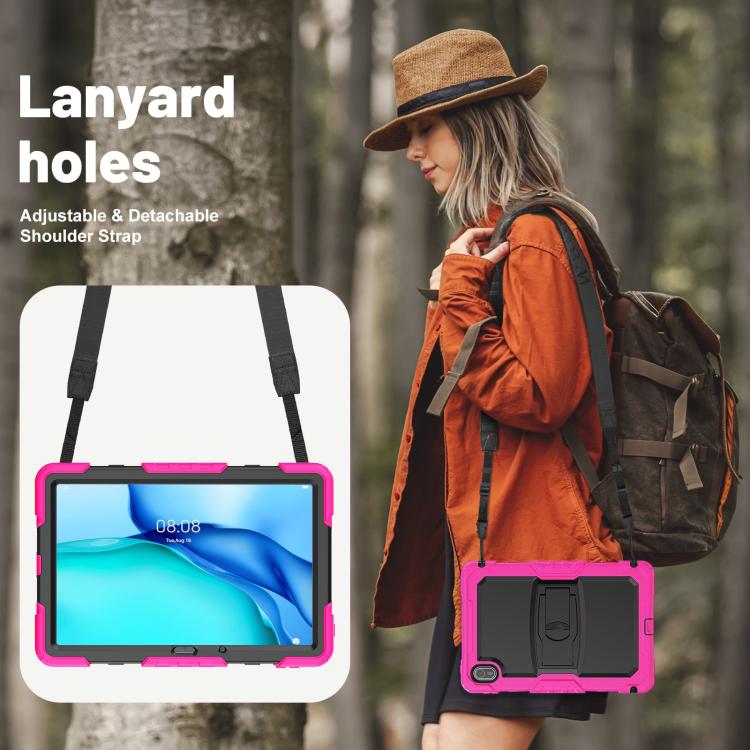 For Huawei MatePad SE 11 2024 Silicone Hydric PC Tablet Case with Shoulder Strap & Holder
