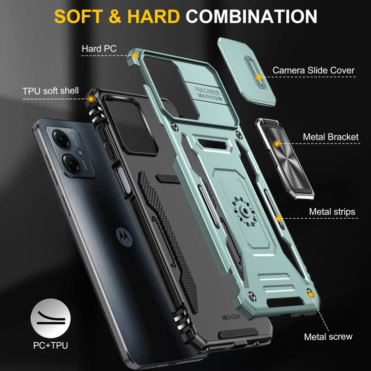 For Motorola Moto G54 Armor PC + TPU Camera Shield Phone Case