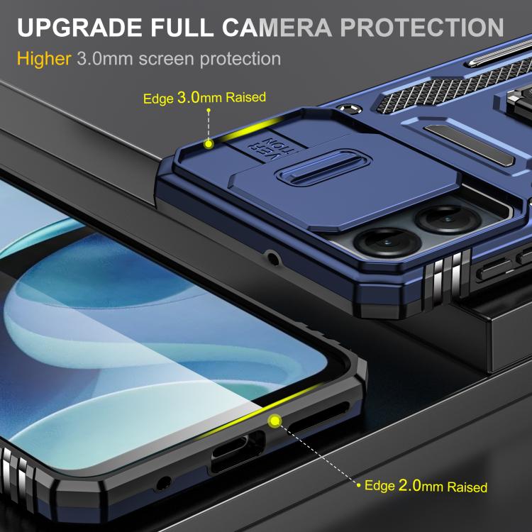For Motorola Moto G54 Armor PC + TPU Camera Shield Phone Case