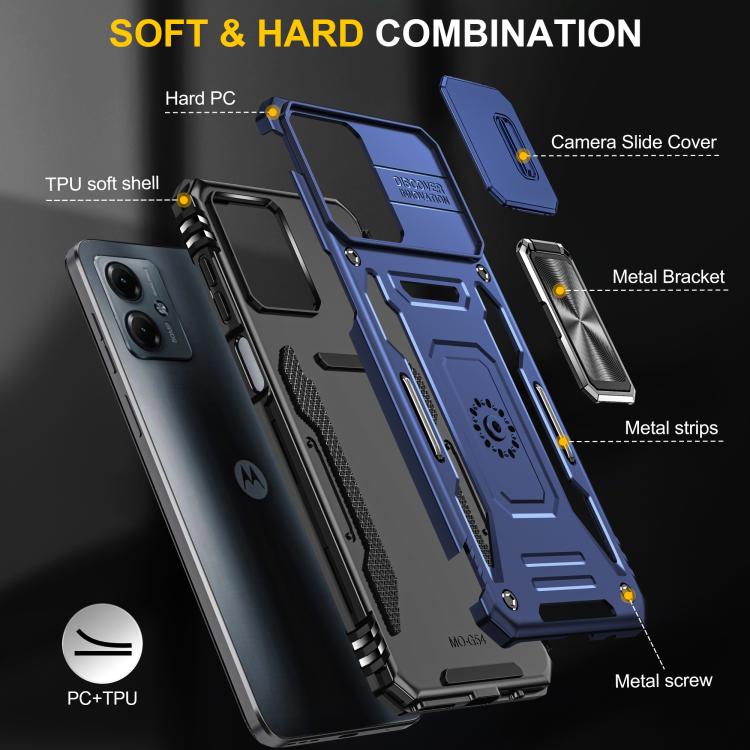 For Motorola Moto G54 Armor PC + TPU Camera Shield Phone Case